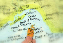 Map highlighting the Strait of Hormuz and surrounding regions