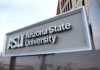 Sign for Arizona State University displaying the ASU logo