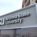 Sign for Arizona State University displaying the ASU logo