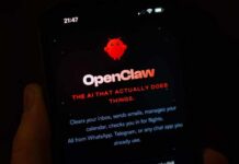 Close-up of a smartphone screen displaying the OpenClaw app interface