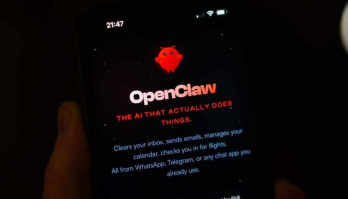 Close-up of a smartphone screen displaying the OpenClaw app interface