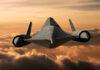 17 Hours Backward: SR-71’s Time-Bending Trip A stealth aircraft flying above clouds during sunset
