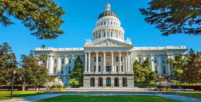 State capitol building with white dome and columns