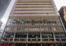 Facade of The New York Times building with modern architectural design