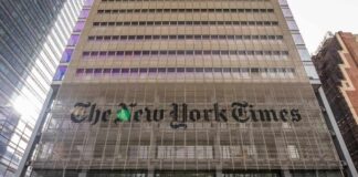 Facade of The New York Times building with modern architectural design
