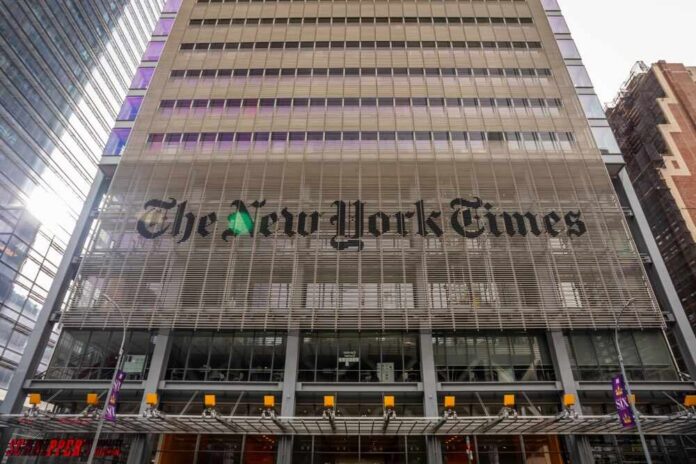 Facade of The New York Times building with modern architectural design