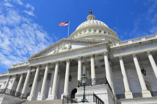 United States Capitol building with American flag flying