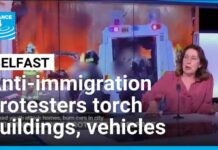 Anti-immigration protesters torch buildings and vehicles, block roads over Belfast stabbing