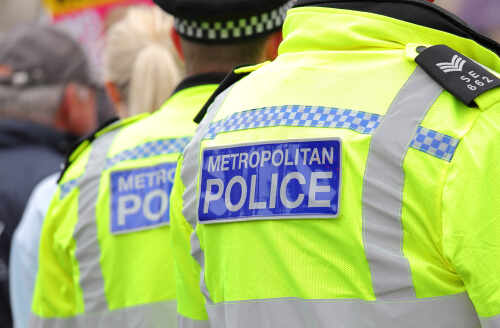 London,England,-,June,4,,2019:,Police,Officer,Control,Protest Two police officers in high-visibility jackets at a public event