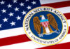 National Security Agency emblem over American flag background