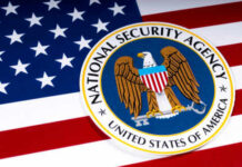 National Security Agency emblem over American flag background