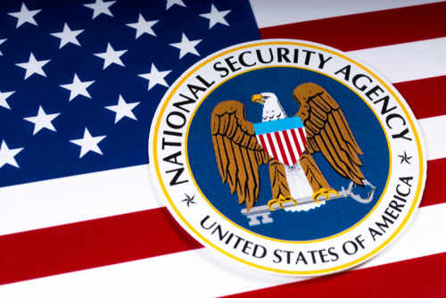 National Security Agency emblem over American flag background