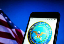 Department of Defense logo on smartphone screen flag