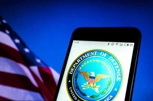 Department of Defense logo on smartphone screen flag