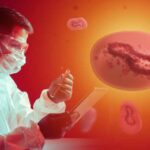 A scientist in protective gear examining monkeypox bacteria in a laboratory setting