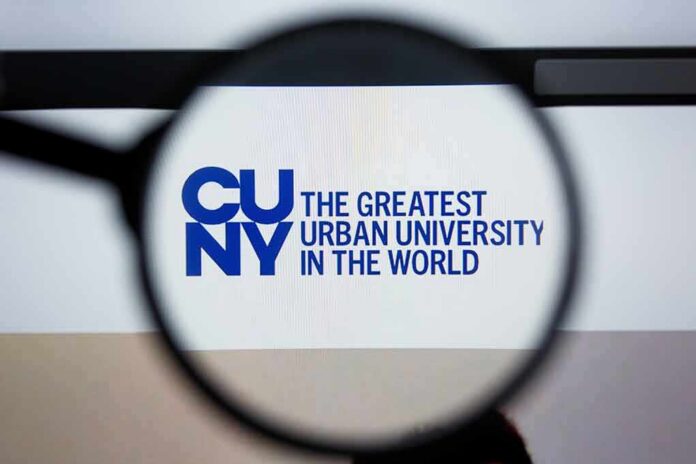 Magnifying glass focusing on CUNY logo on a screen