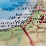 Close-up of a map showing Gaza and surrounding areas