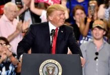 Donald Trump at a podium during a rally