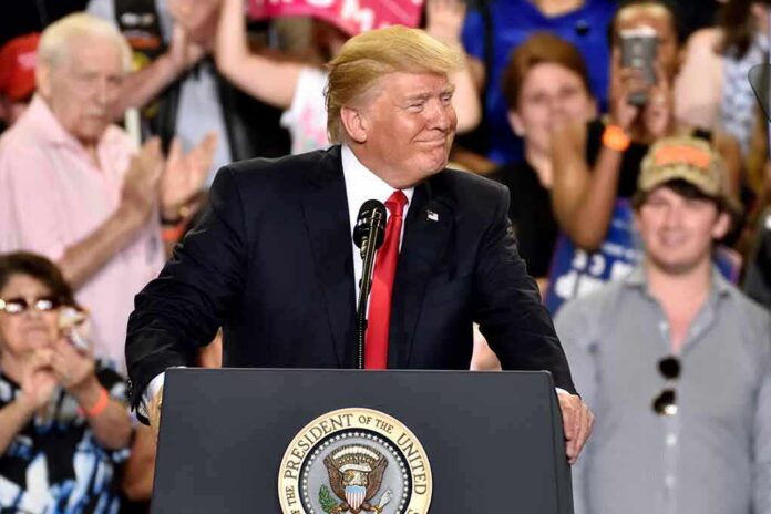 Donald Trump at a podium during a rally