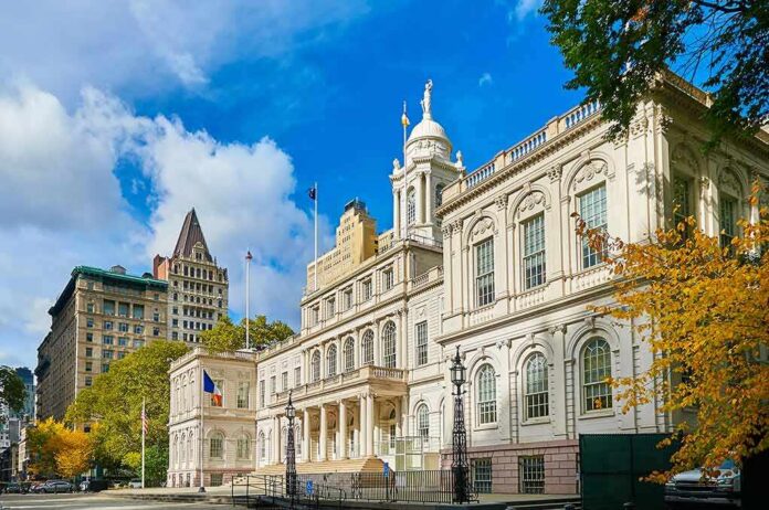 shutterstock_1195718821 City hall building with classical architecture under a blue sky
