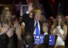 Donald Trump speaks at a rally with Ivanka Trump and Melania Trump on stage; Karlie Kloss in the crowd