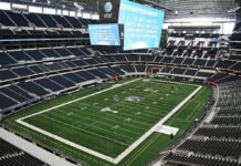 NFL Power Play: Jay-Z Crowns Himself American football stadium interior with large central video board